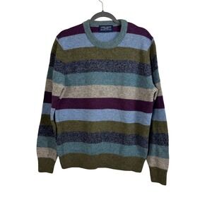 Joseph Turner Sweater Men L Multicolor Shetland Wool Striped Crew Neck (Flaw)‎